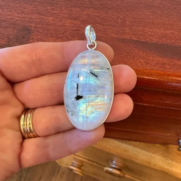 ๐For A๐ Colorful Flash Oval Rainbow Moonstone Pendant - Picture 3 of 16